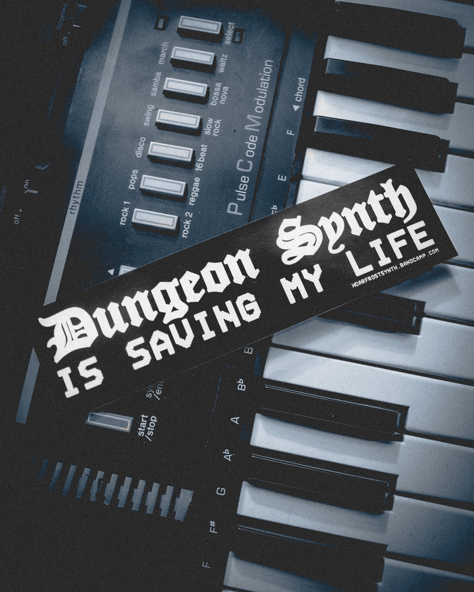 Keyboard and synthesizer 'Dungeon is Saving My Life' stickers.