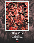 Artistic depiction of multiple figures in a dynamic pose with 'Mind F*ck' branding and size information.