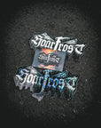 Collection of 'Hoarfrost' branded stickers and an enamel pin by Nick Filth